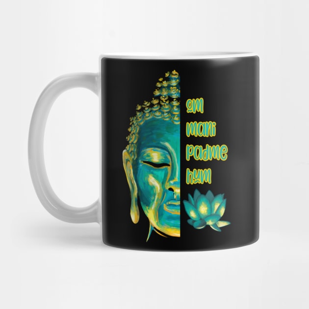 Om Mani Padme Hum Buddha Face Buddhist Mantra by Get Hopped Apparel